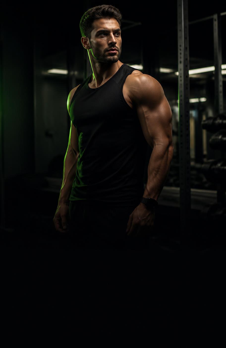 Athlete training in a dark gym